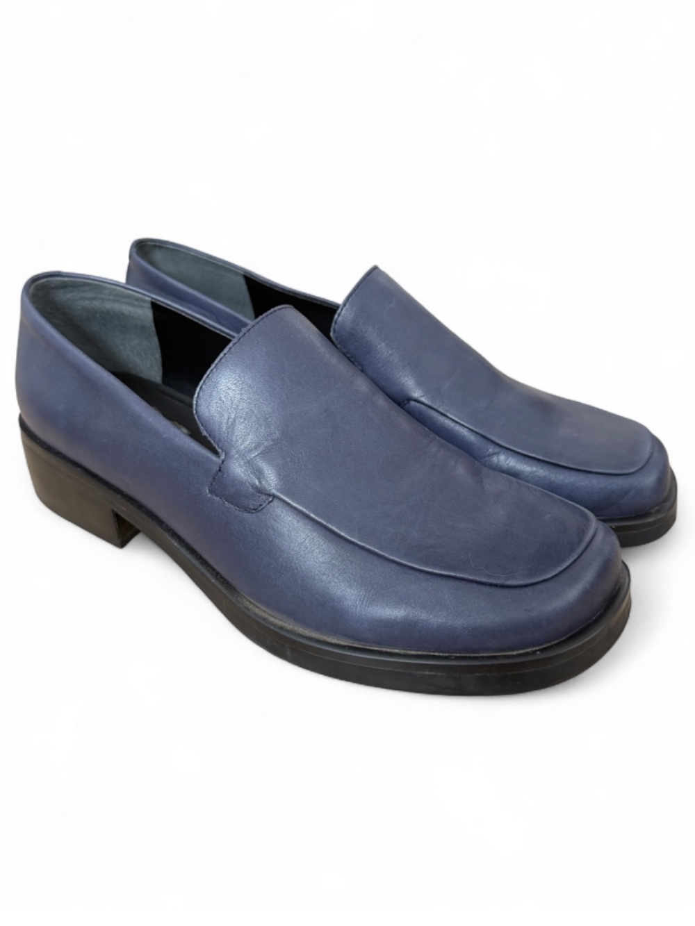 Franco Sarto Square Toe Leather Navy Blue Loafers